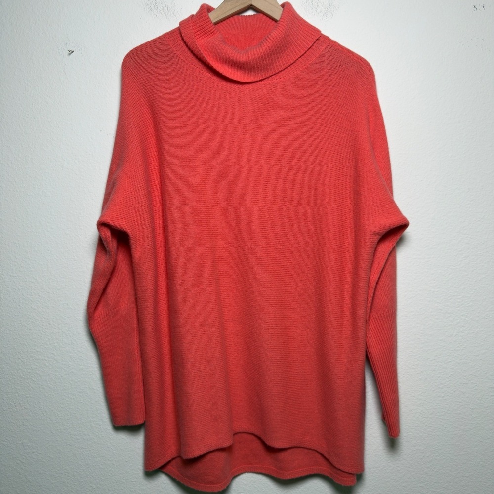 Zaket & Plover Women Cotton Merino Wool Sweater Large Pink Cowl Neck Oversized